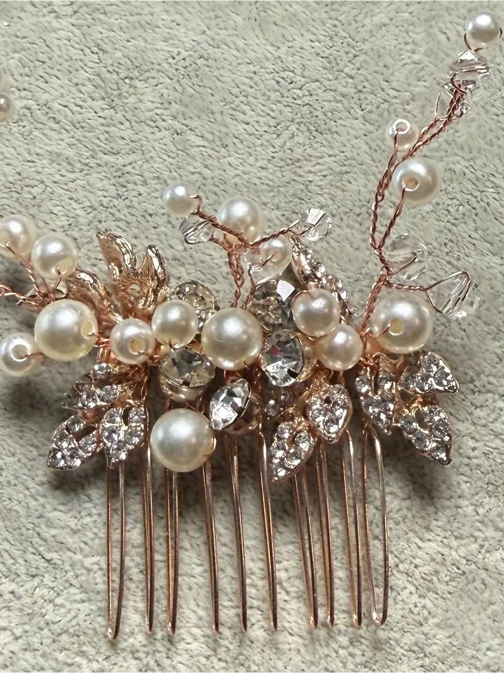 Pearl & Crystal Rose Gold Bridal Hair Comb